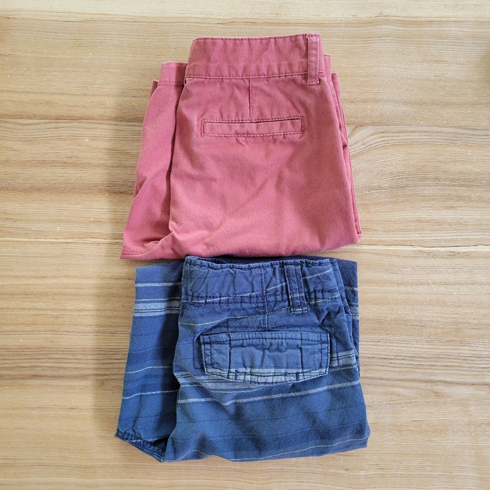 Boys Old Navy Cherokee Shorts Lot Size 10 Red Blue Stripes Adj Waist Flat Front